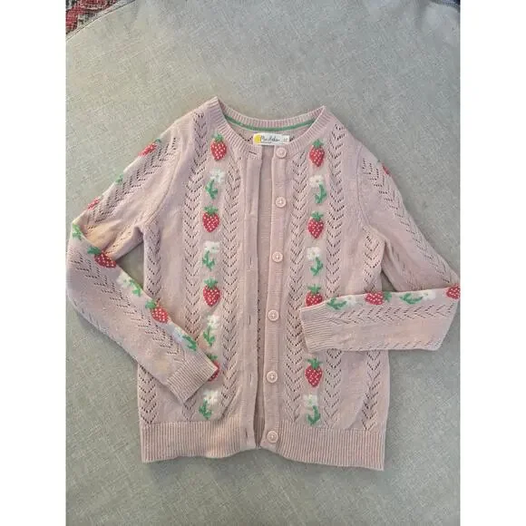 Mini Boden Pink Strawberry Cardigan Sweater - Picture 2 of 8